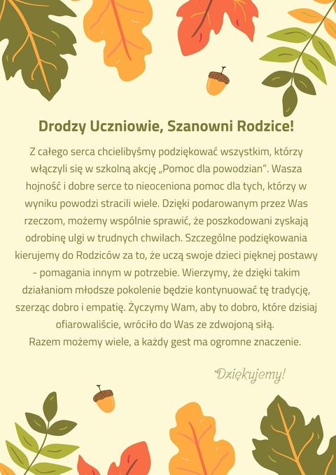 Podziękowania za zbiórkę dla powodzian