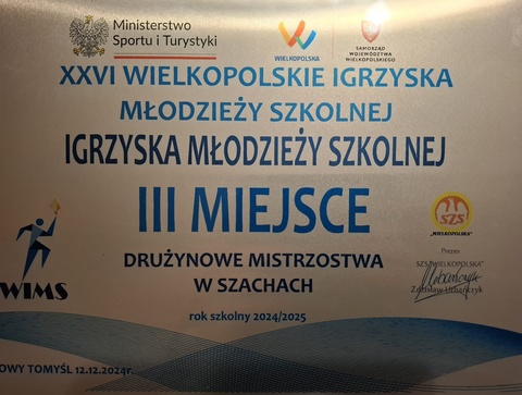 Brązowy medal na Mistrzostwach Wielkopolski w szachach drużynowych szkół !